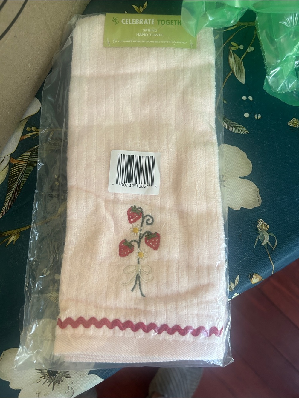 Celebrate Together Pink Spring Hand Towel with Strawberry Embroidery